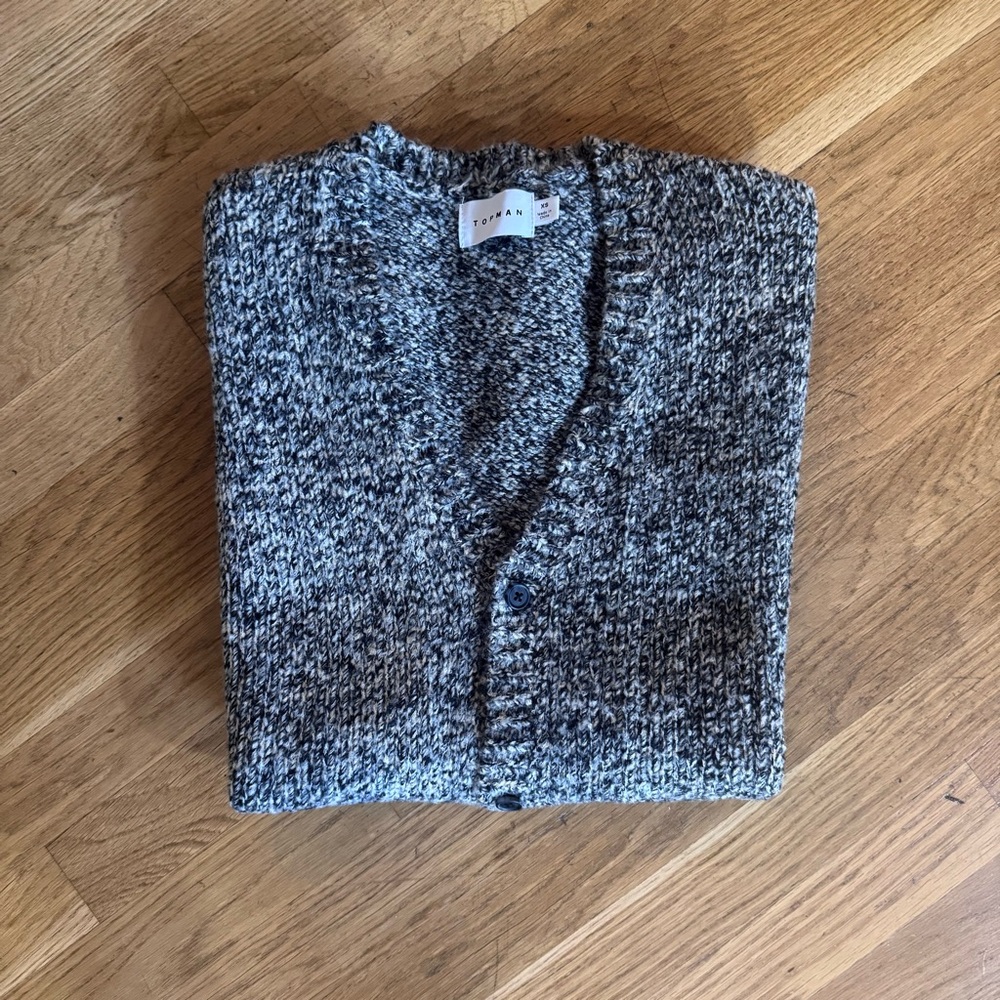 Topman Gray Chunky Knit Cardigan Sweater Vest